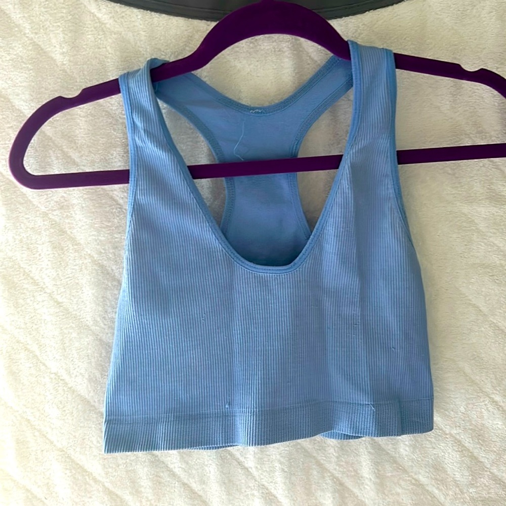 Blue ribbed tanked crop top